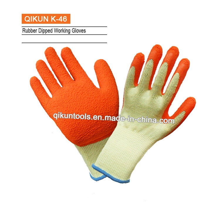 K-42 Crinkle Latex Palm Coating Knitted Safety Cotton Nylon Laobr Protect Industrial Working Gloves